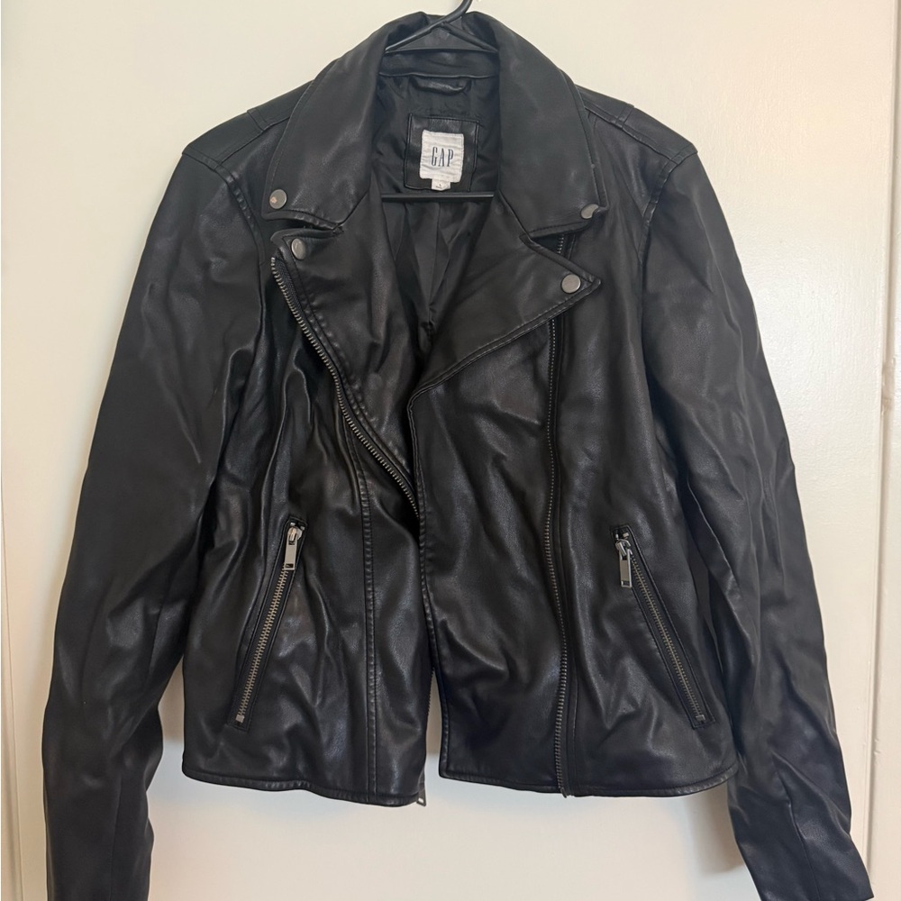 GAP Black Faux Leather Jacket (L)
